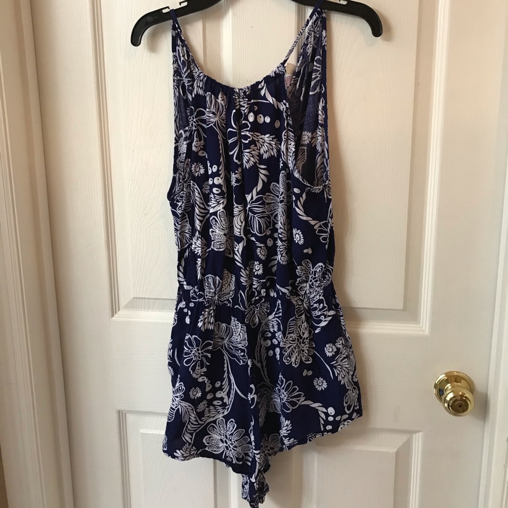 Blue and white floral romper